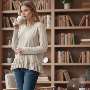 LOGO Lori‎ Goldstein Tunic Top With Ruffled Hem